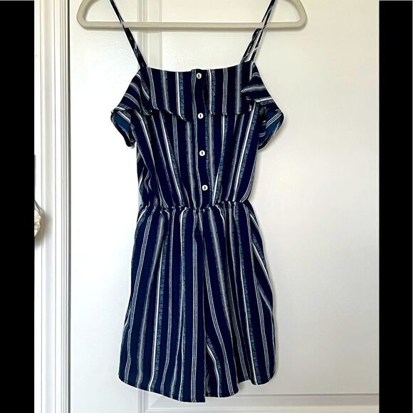 Monteau Blue & White Spaghetti Strap Romper - Picture 1 of 10